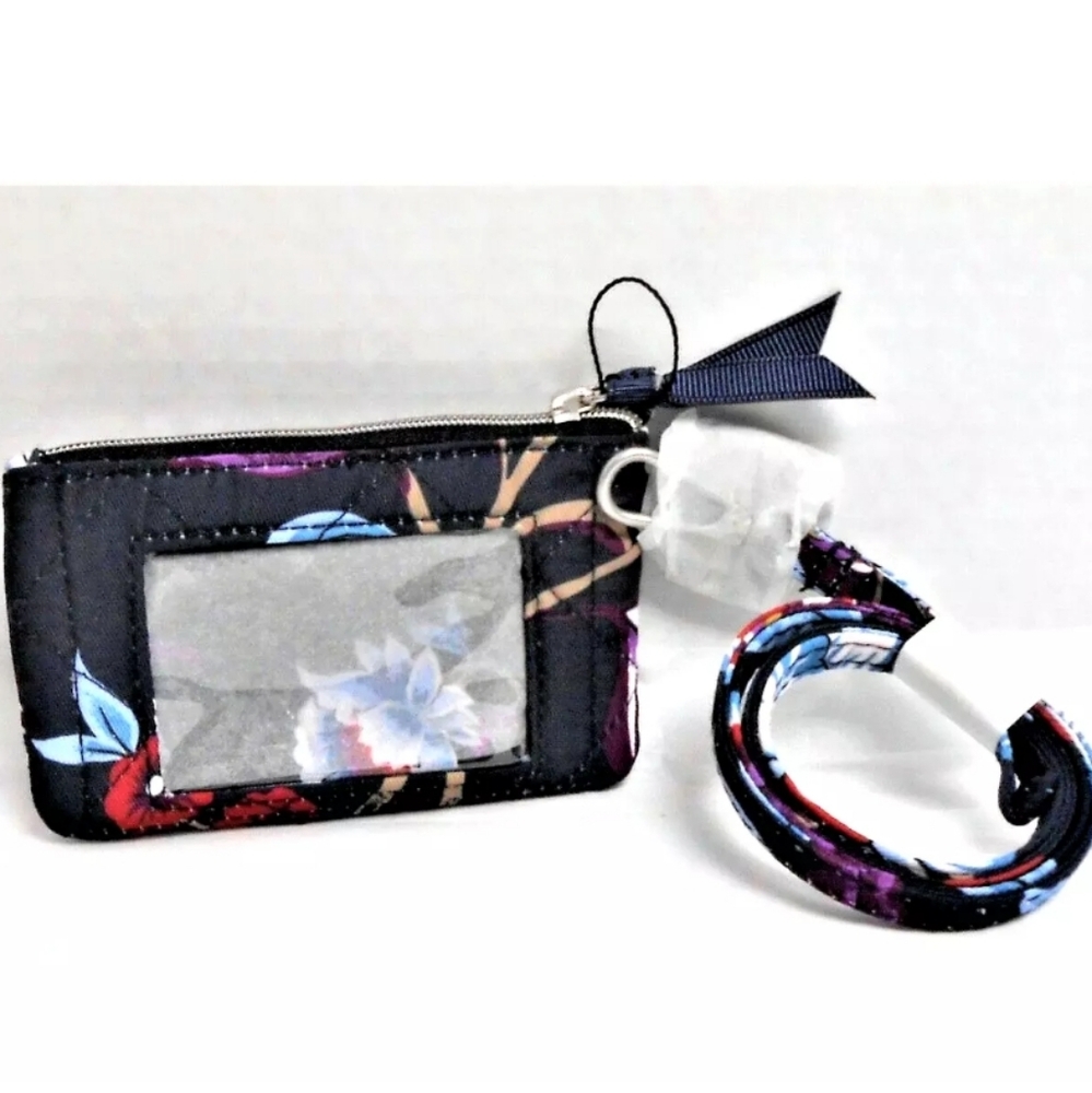 Vera Bradley Zip ID Case & Attached Matching Lanyard MAYFAIR IN BLOOM, New